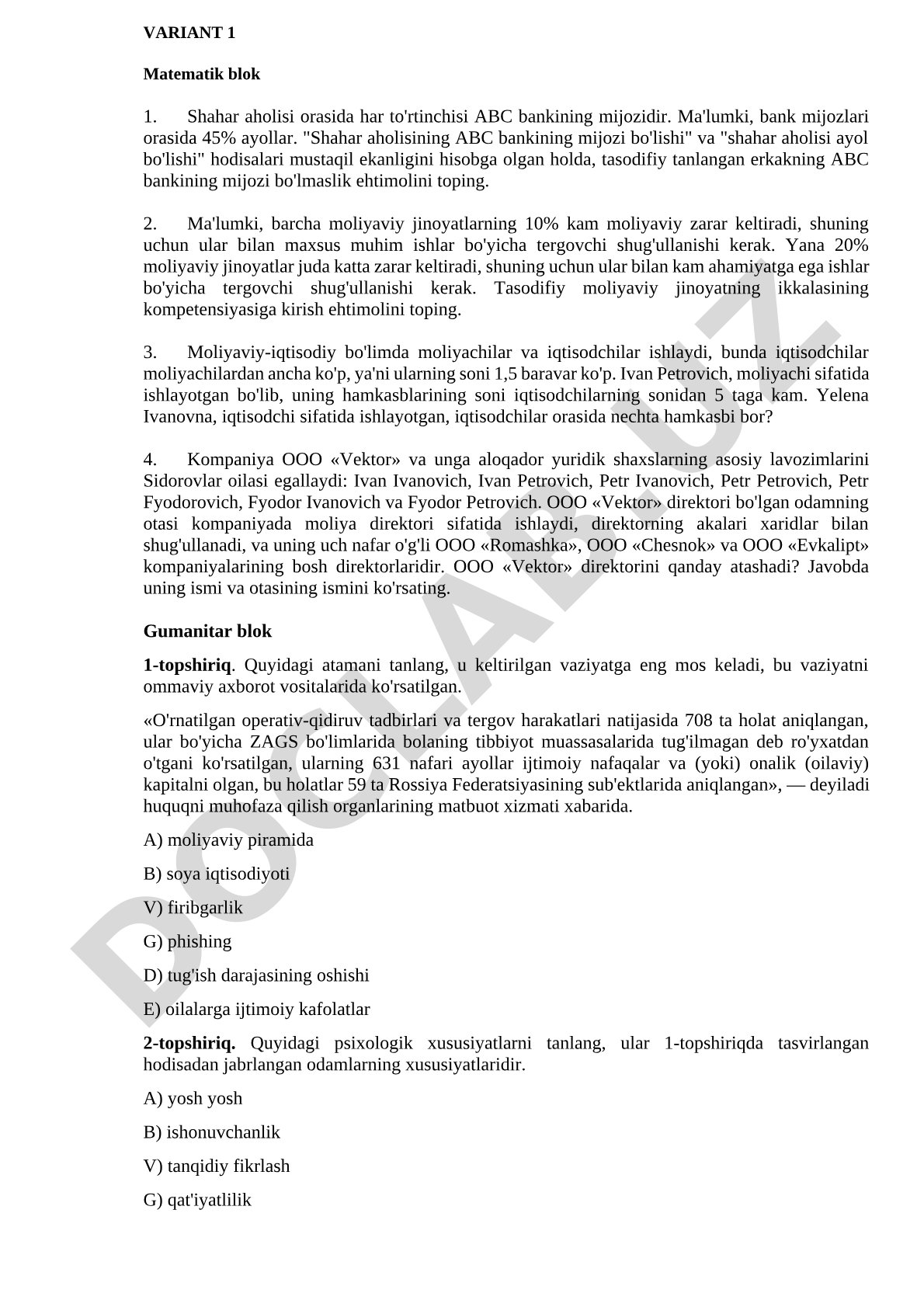 ABC bank mijozlari ehtimolligi va moliyaviy jinoyatlar statistikasi