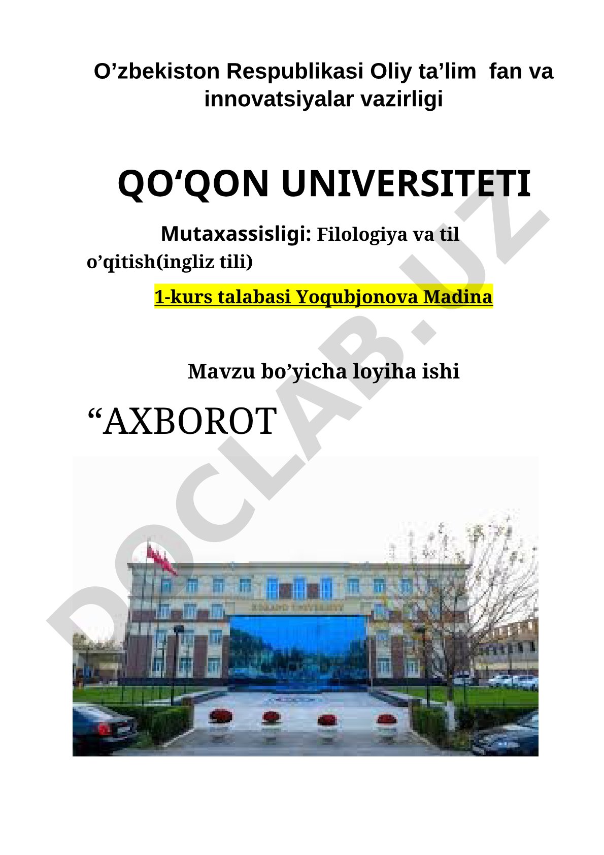 Axborot texnologiyalari loyihasi va o'qishga qayta tiklash arizasi namunasi