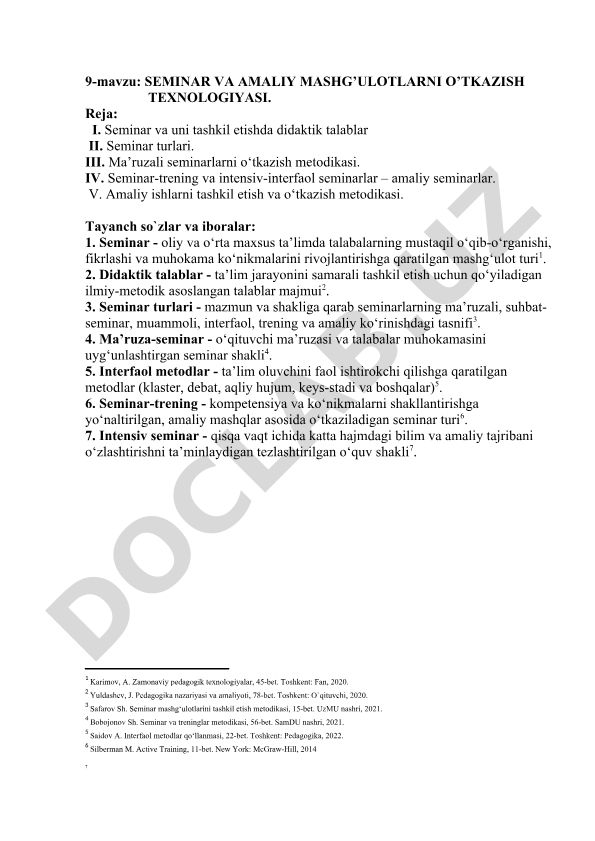 Seminar va amaliy mashg'ulotlarni o'tkazish texnologiyasi