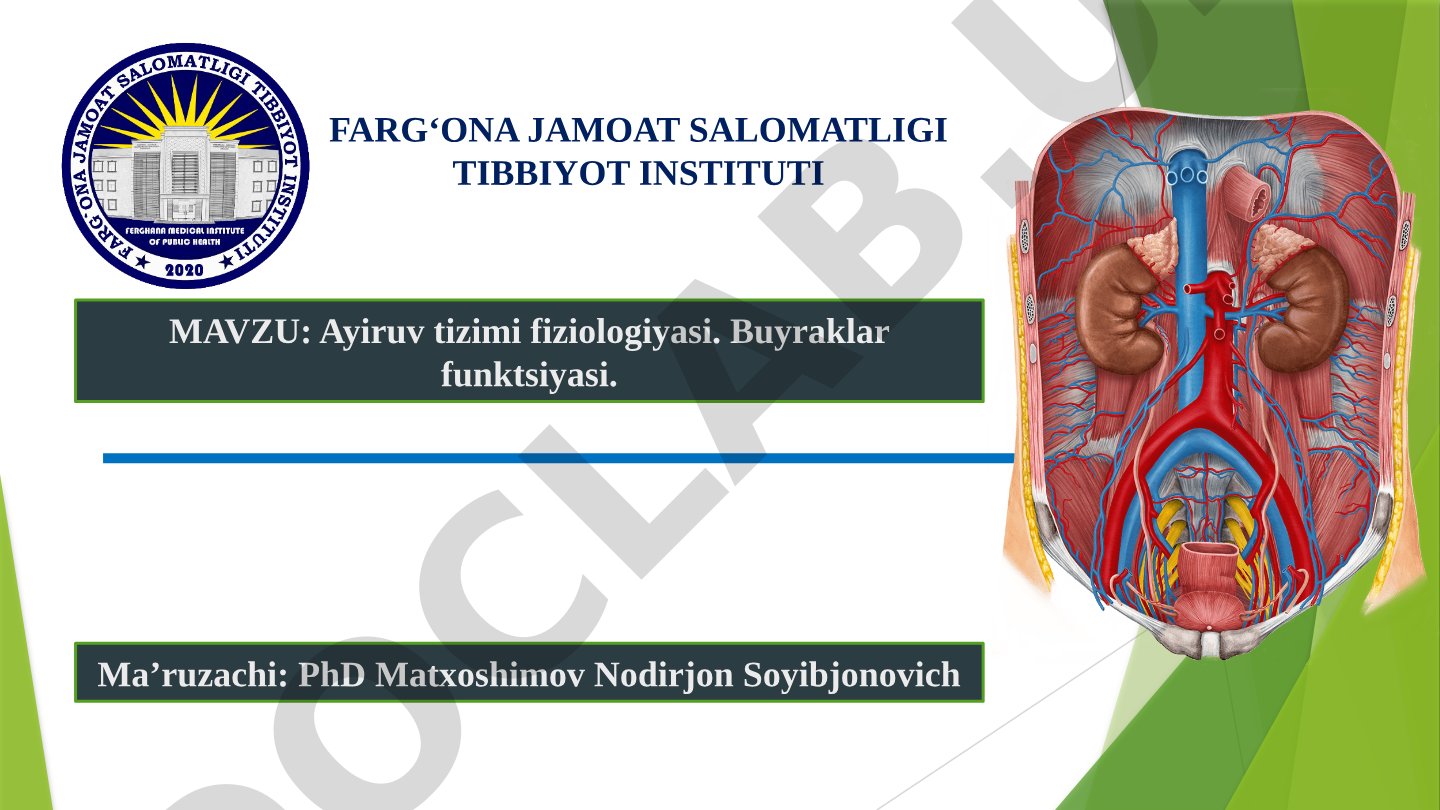 Ayiruv tizimi fiziologiyasi. Buyraklar funktsiyasi