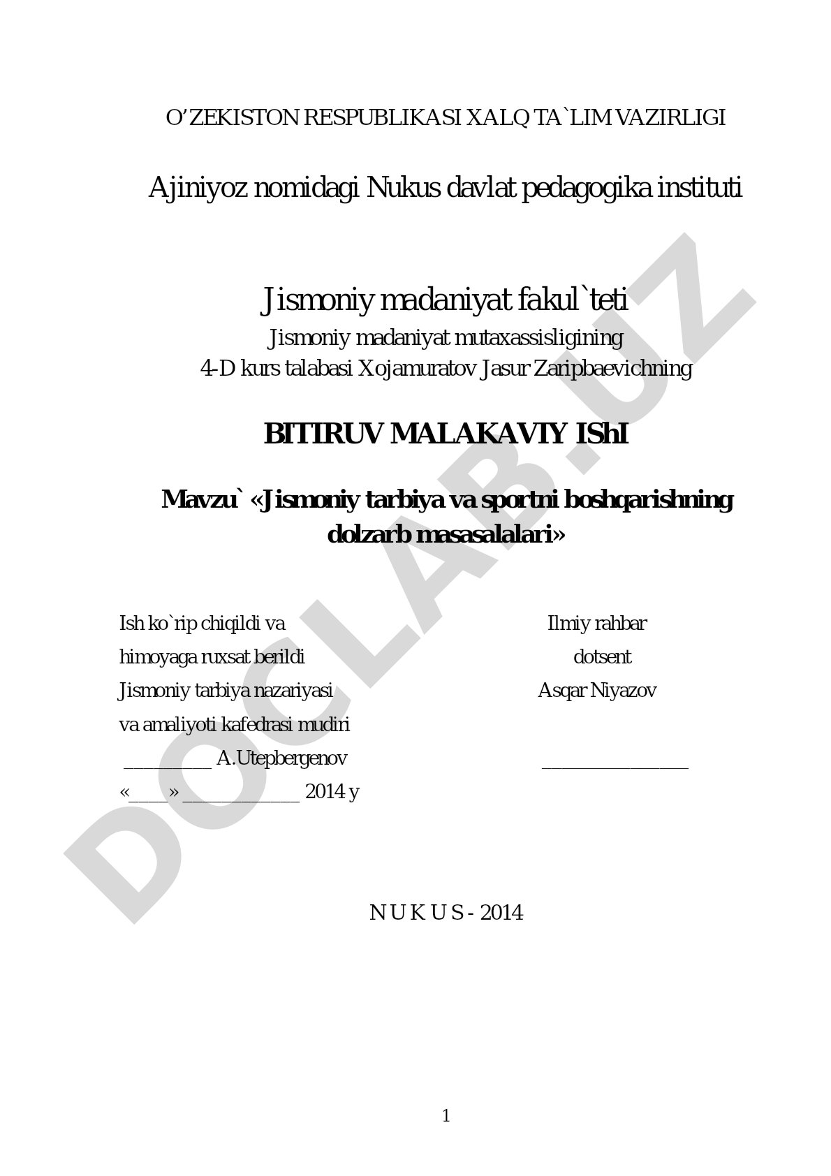 Jismoniy tarbiya va sportni boshqarishning dolzarb masalalari
