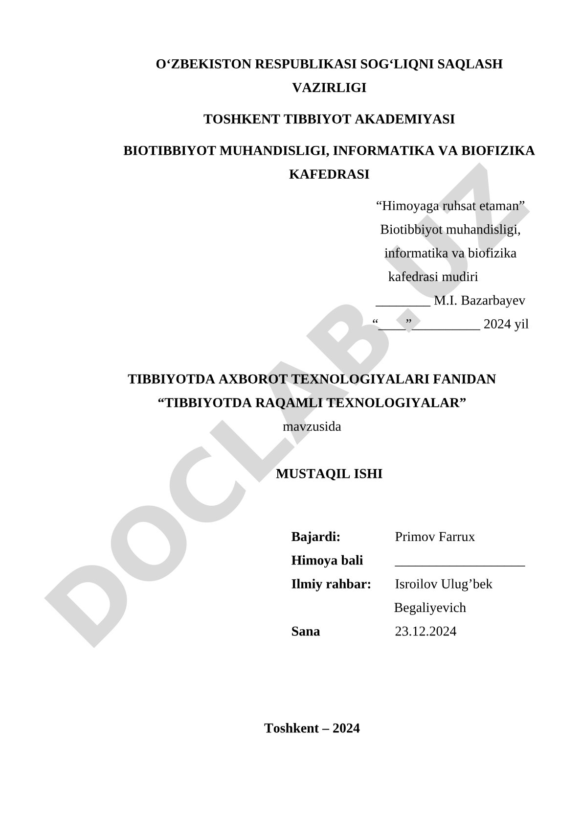 Tibbiyotda raqamli texnologiyalar