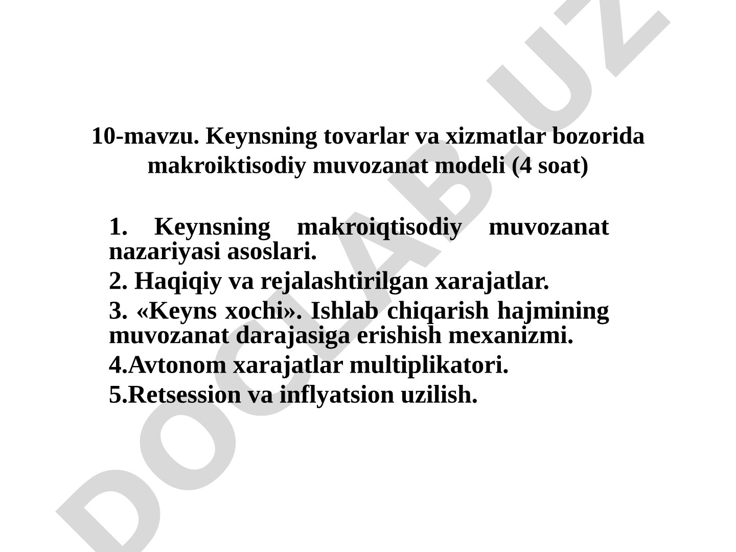 Keynsning tovarlar va xizmatlar bozorida makroiktisodiy muvozanat modeli