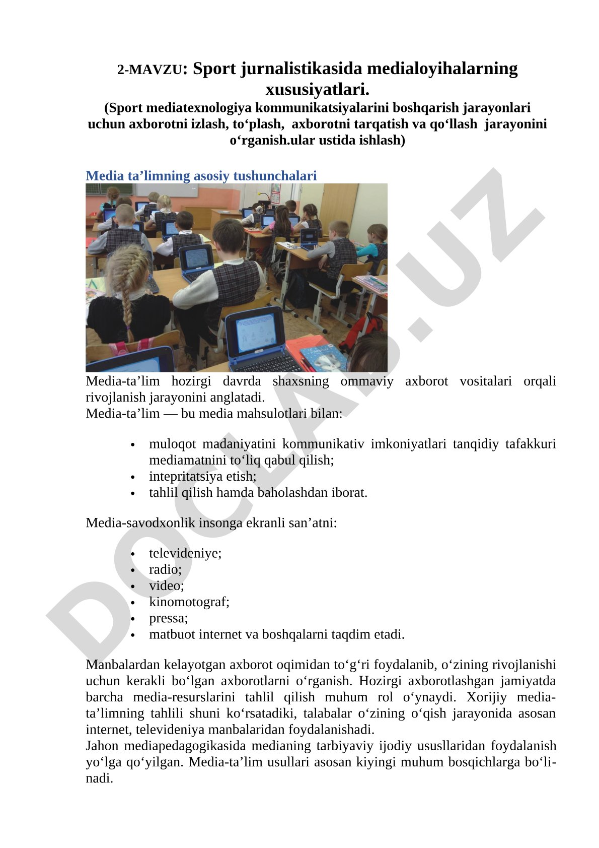 Sport jurnalistikasida medialoyihalarning xususiyatlari