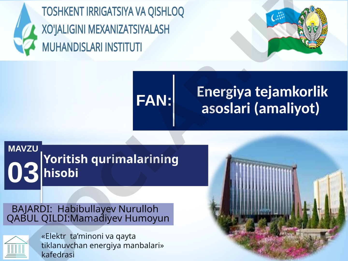 Energiya tejamkorlik asoslari (amaliyot)