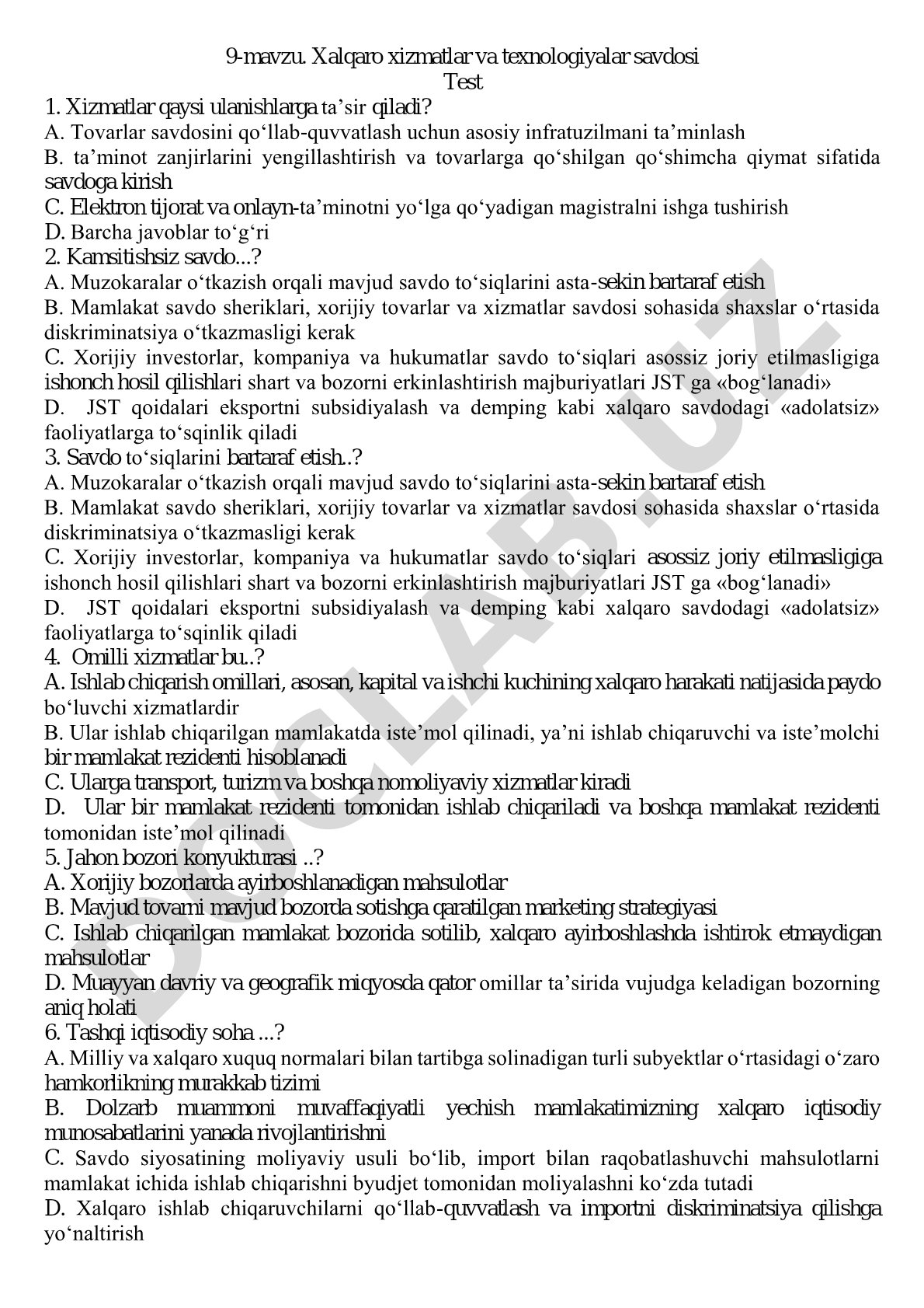 Xalqaro xizmatlar va texnologiyalar savdosi