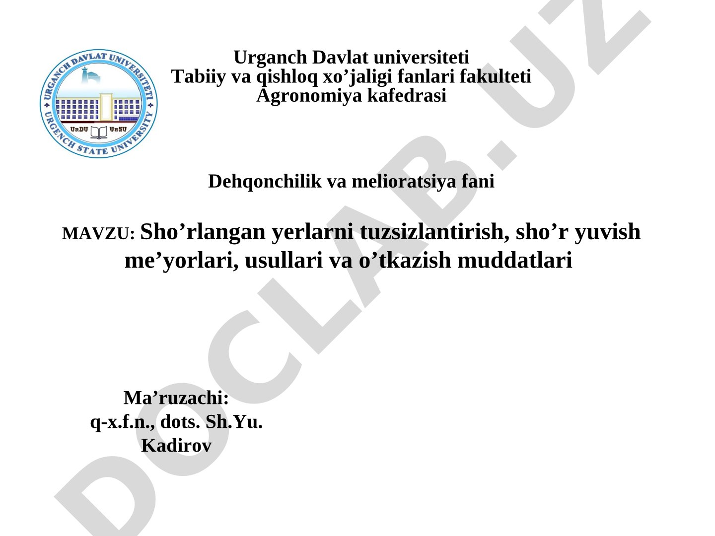 Sho’rlangan yerlarni tuzsizlantirish, sho’r yuvish me’yorlari, usullari va o’tkazish muddatlari