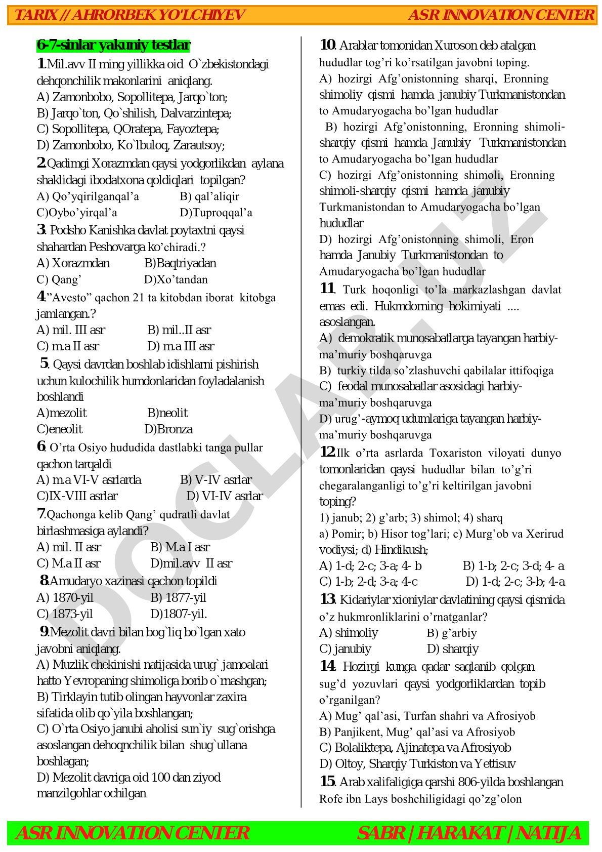 6-7-sinlar yakuniy testlar
