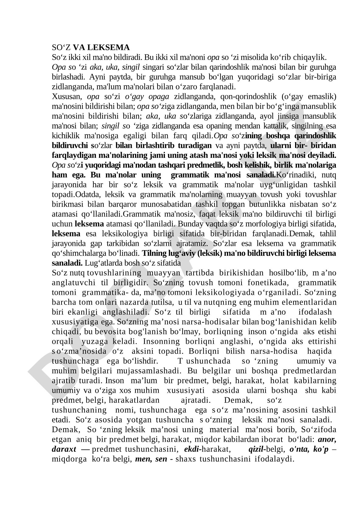 So'z va leksema: leksik va grammatik ma'nolar