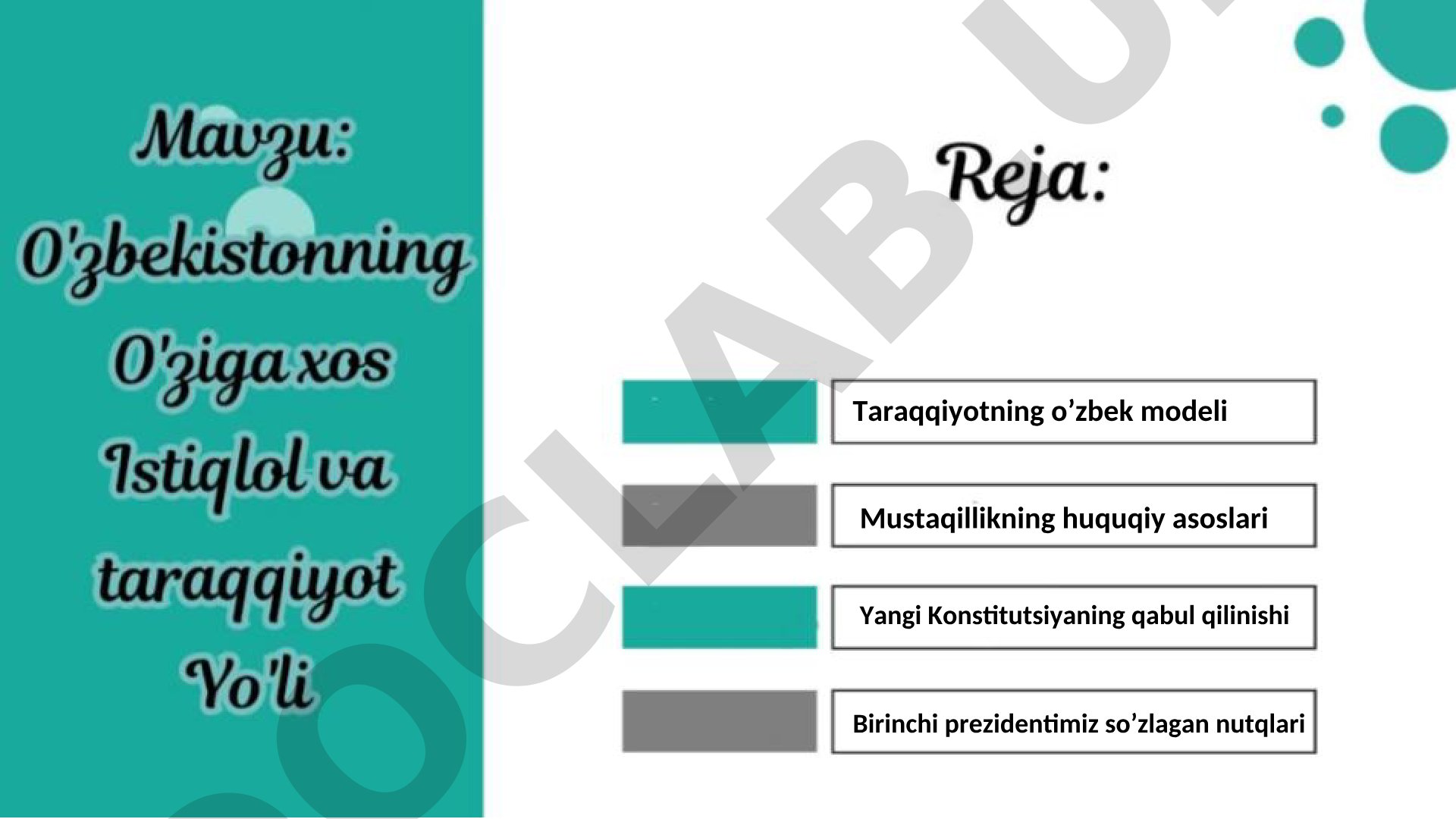 Taraqqiyotning o'zbek modeli va mustaqillikning huquqiy asoslari
