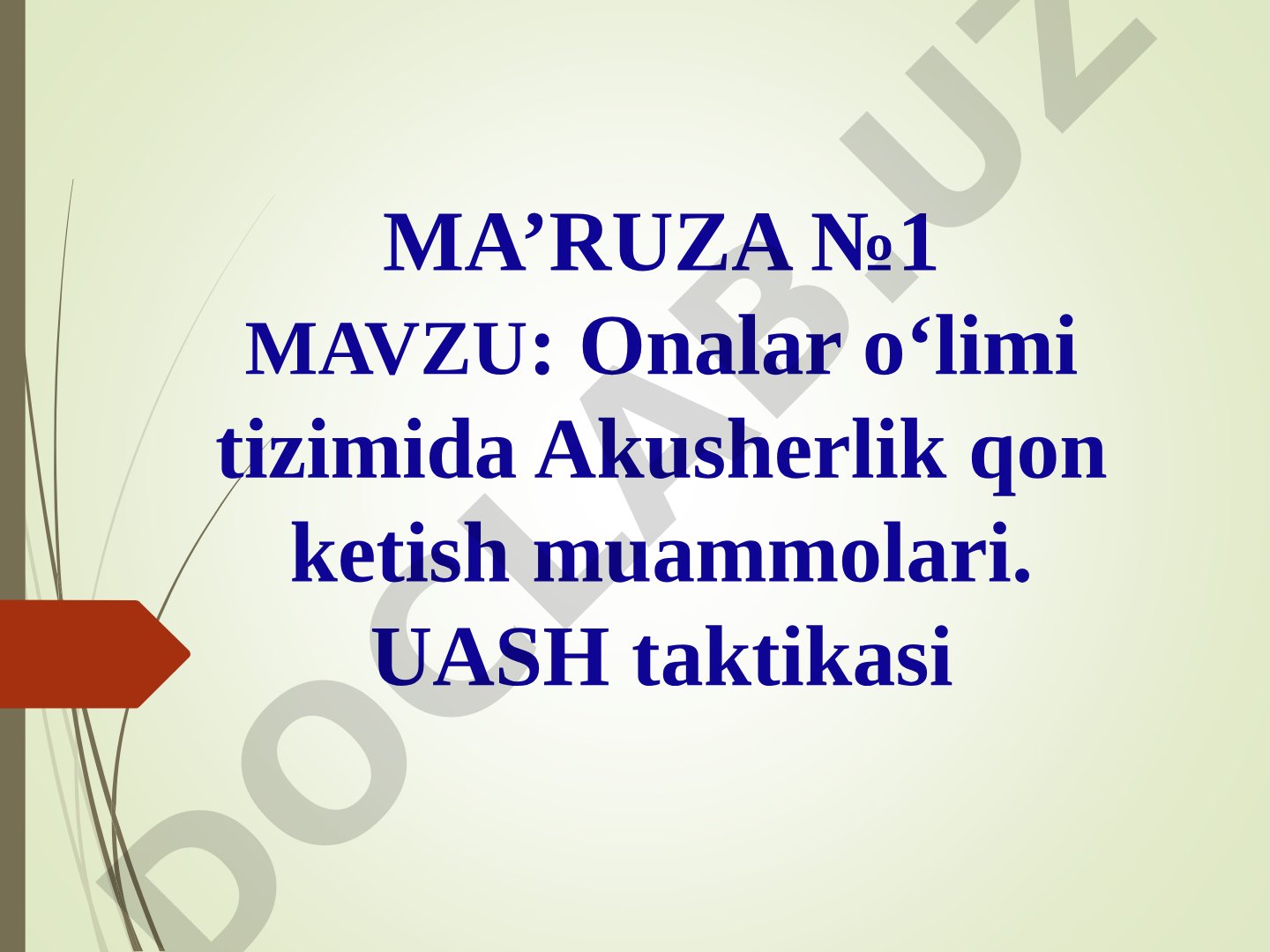 Onalar o‘limi tizimida Akusherlik qon ketish muammolari. UASH taktikasi