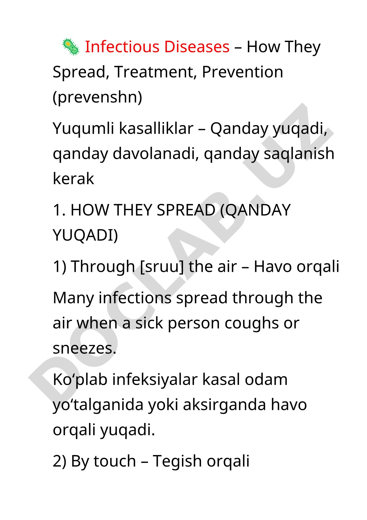 Yuqumli kasalliklar – Qanday yuqadi, qanday davolanadi, qanday saqlanish kerak