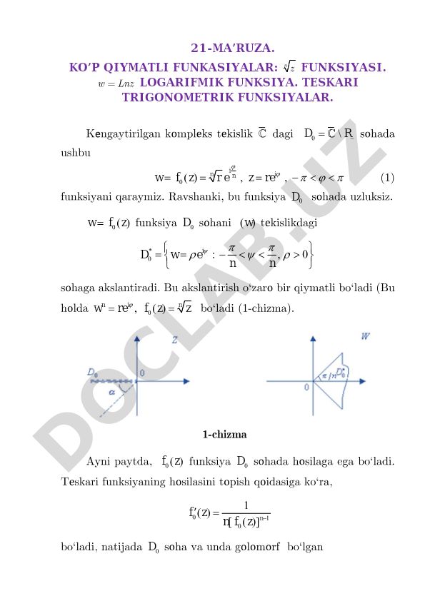 Ko'p qiymatli funksiyalar: n-ildiz, logarifmik va teskari trigonometrik funksiyalar