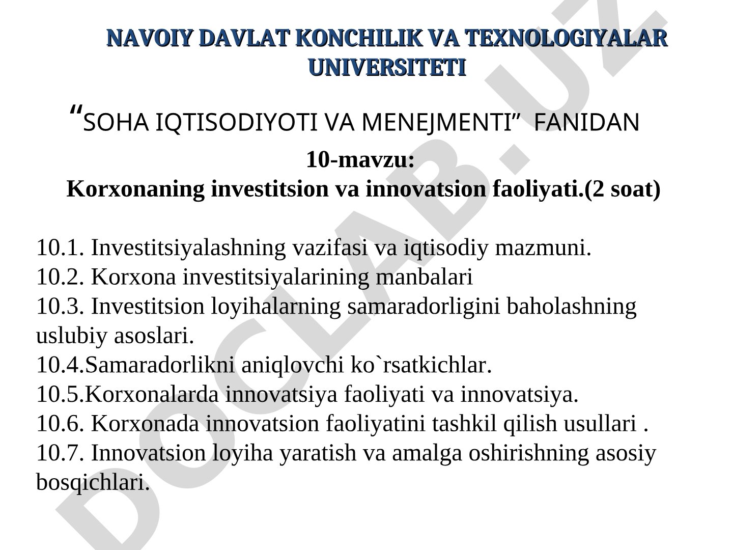 Korxonaning investitsion va innovatsion faoliyati