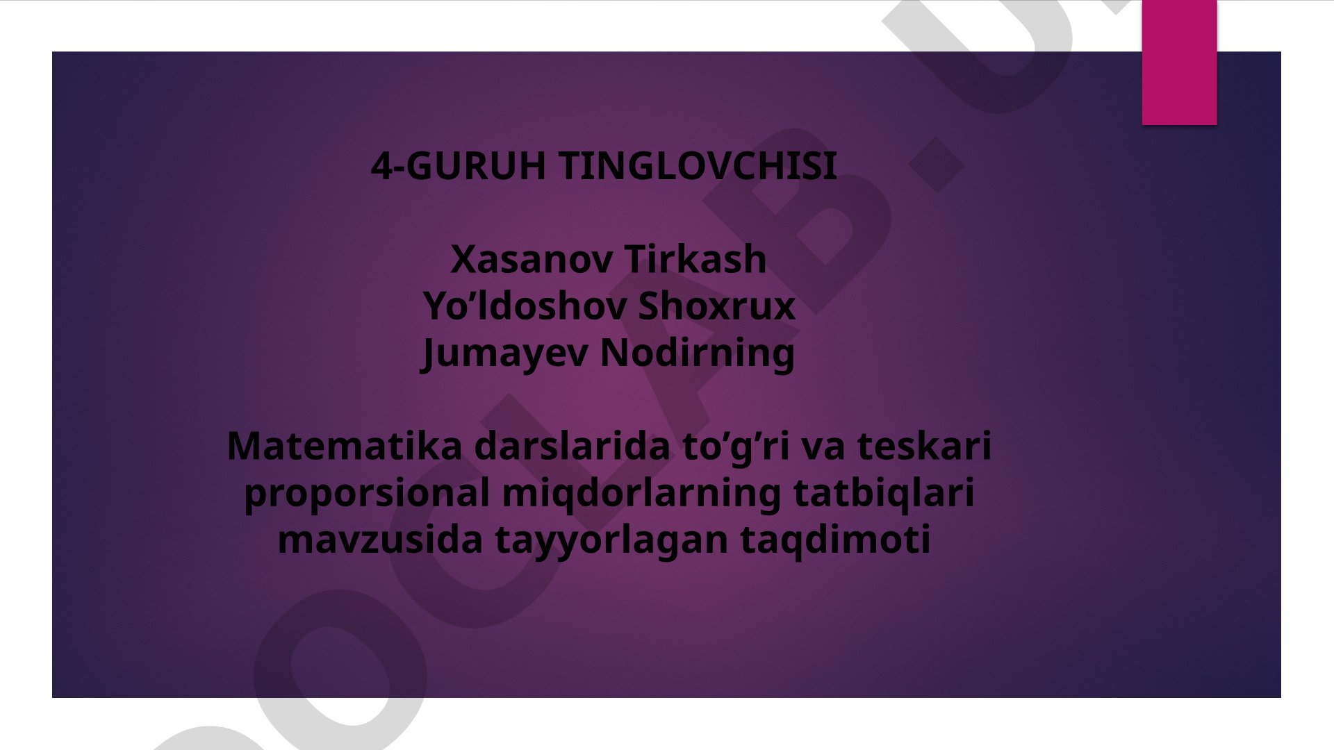Matematika darslarida to‘g‘ri va teskari proporsional miqdorlarning tatbiqlari
