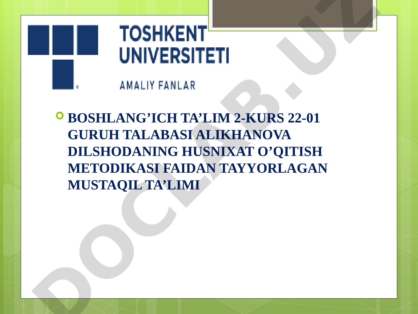 2-4 sinfda husnixat darslarini tashkil etish