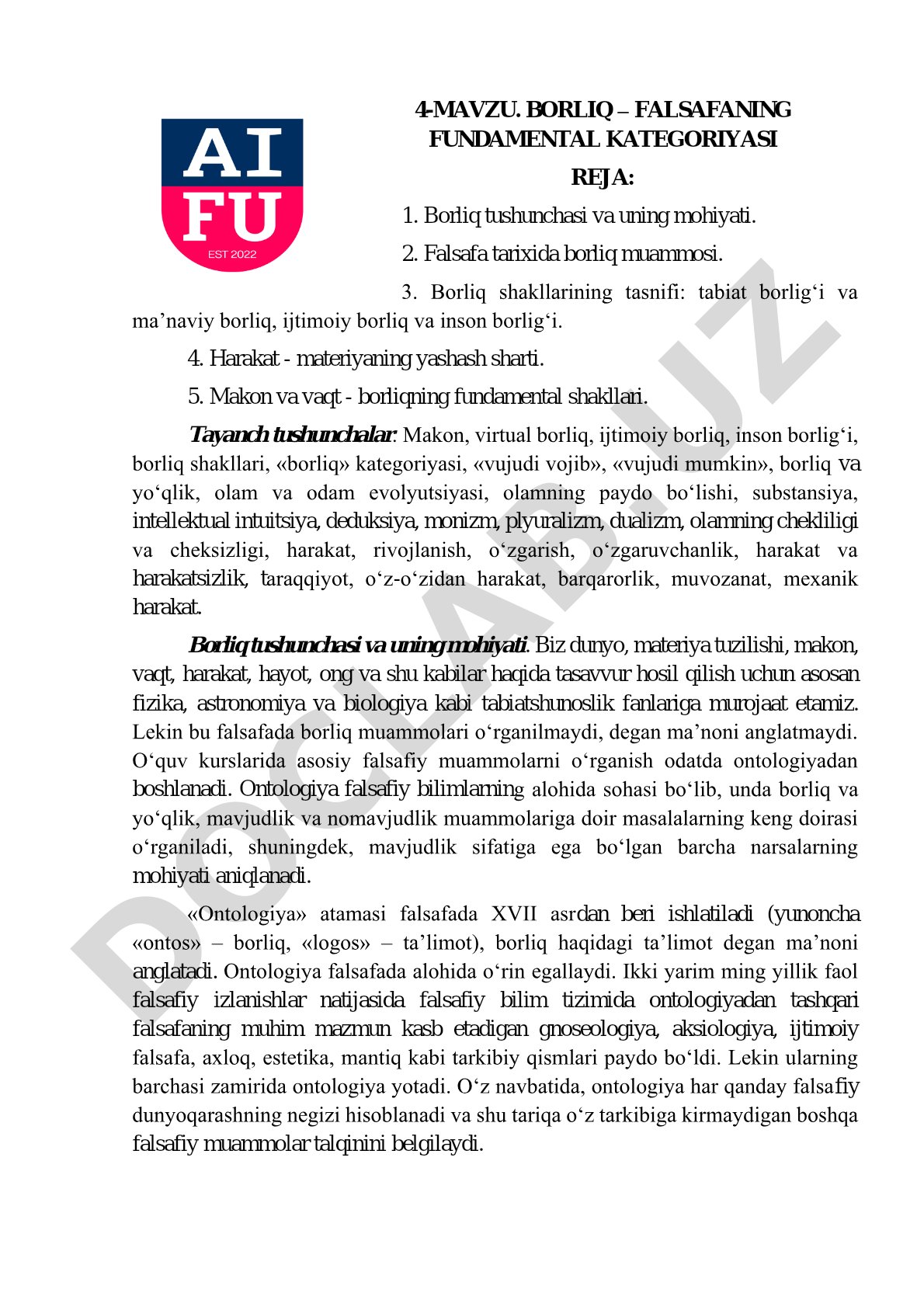 Borliq – falsafaning fundamental kategoriyasi
