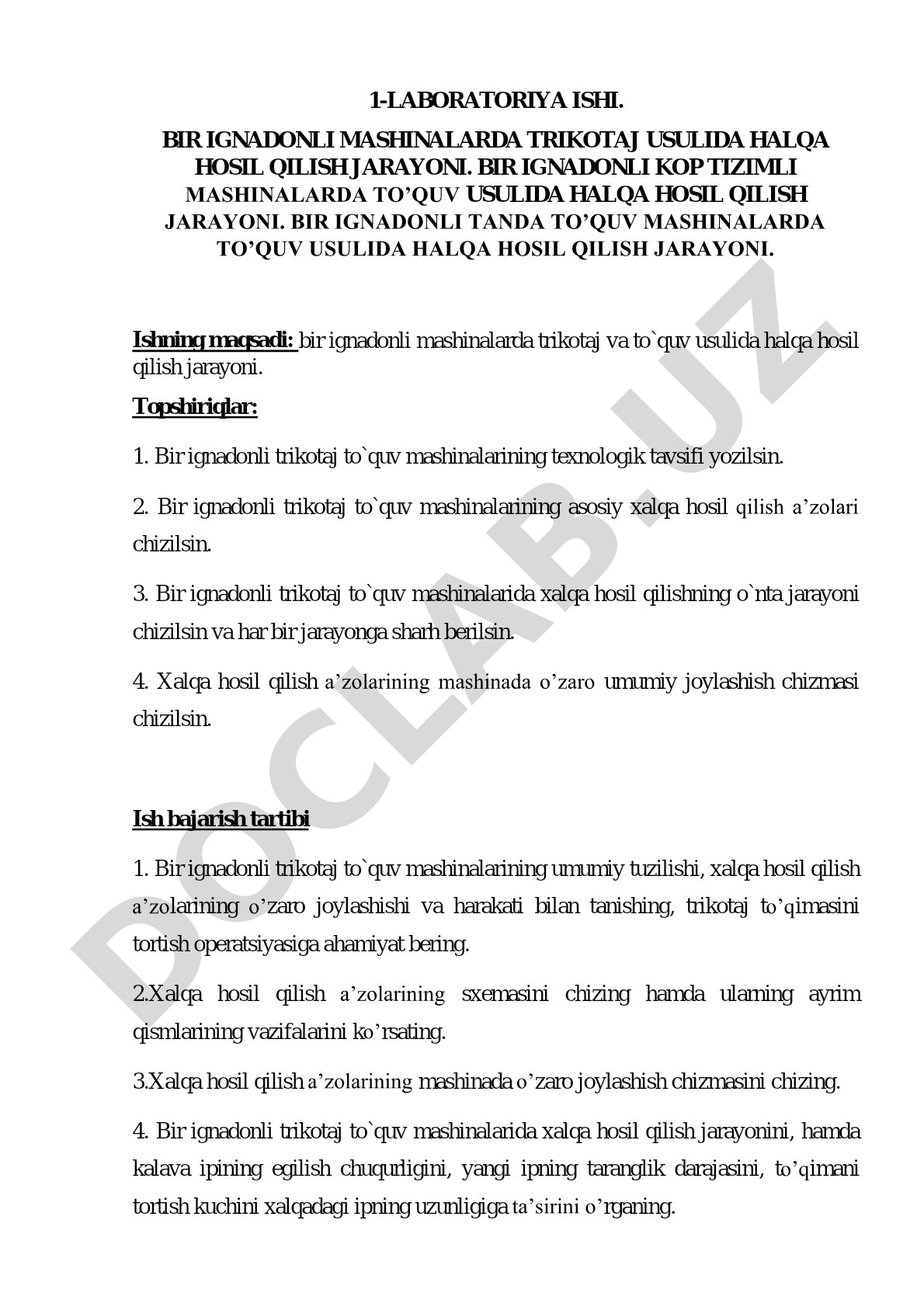 Bir ignadonli mashinalarda trikotaj usulida halqa hosil qilish jarayoni