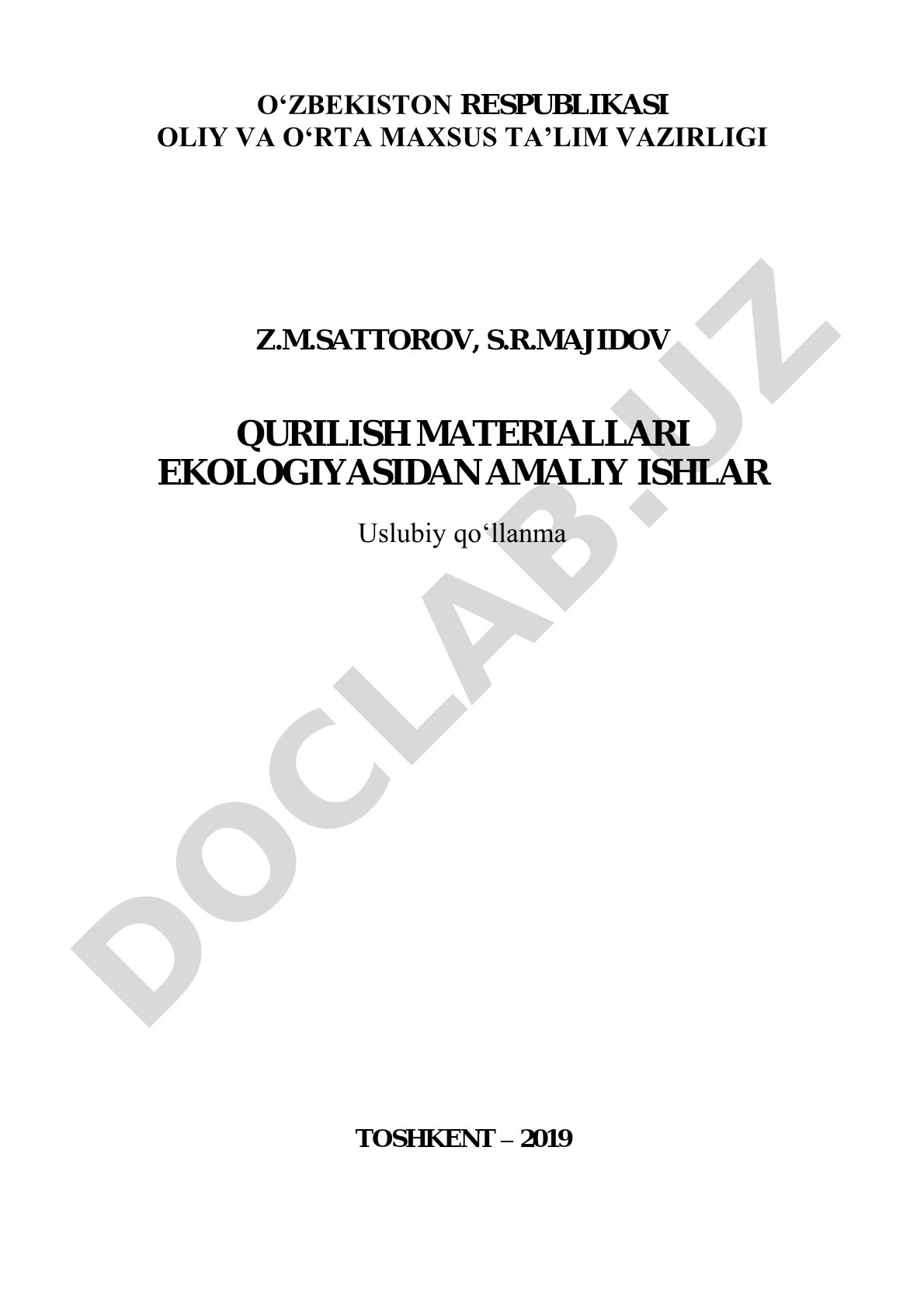 Qurilish materiallari ekologiyasidan amaliy ishlar