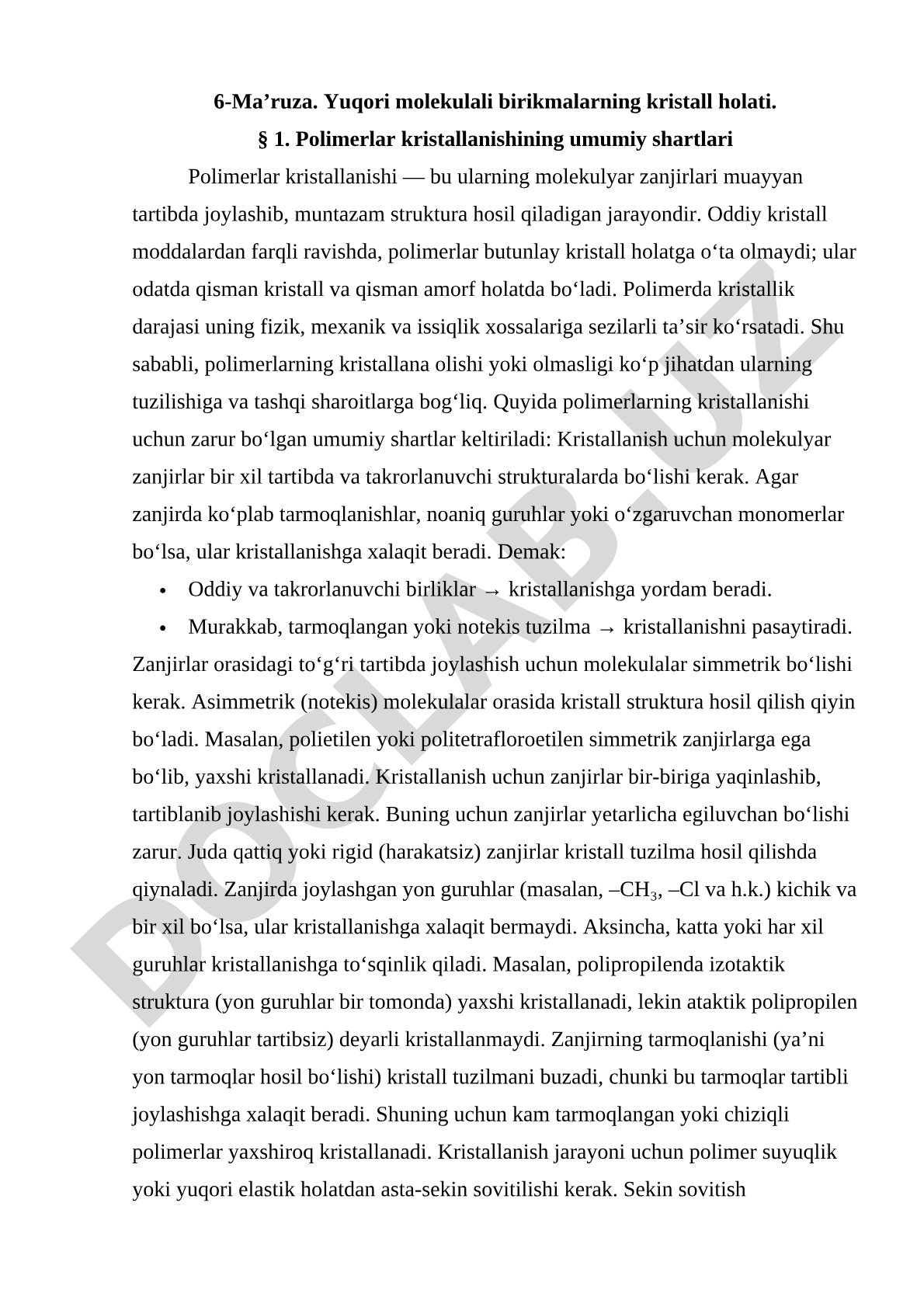 Yuqori molekulali birikmalarning kristall holati