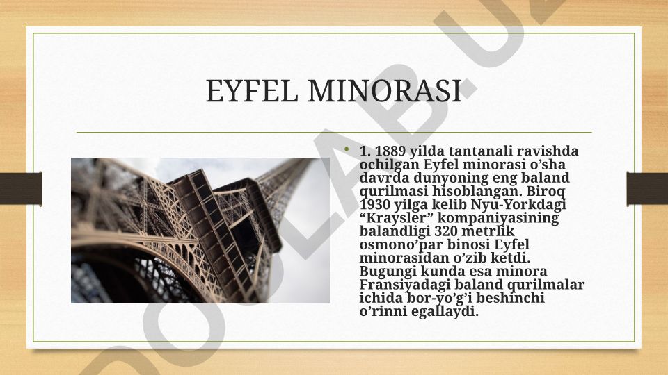 Eyfel minorasi tarixi va qiziqarli faktlar
