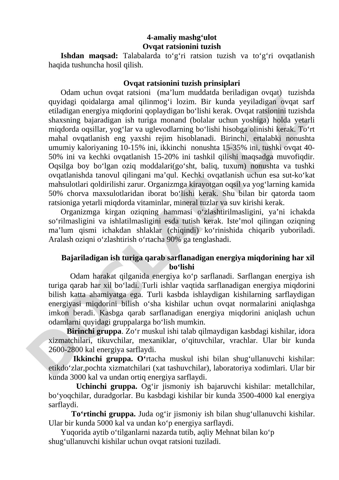 Ovqat ratsionini tuzish