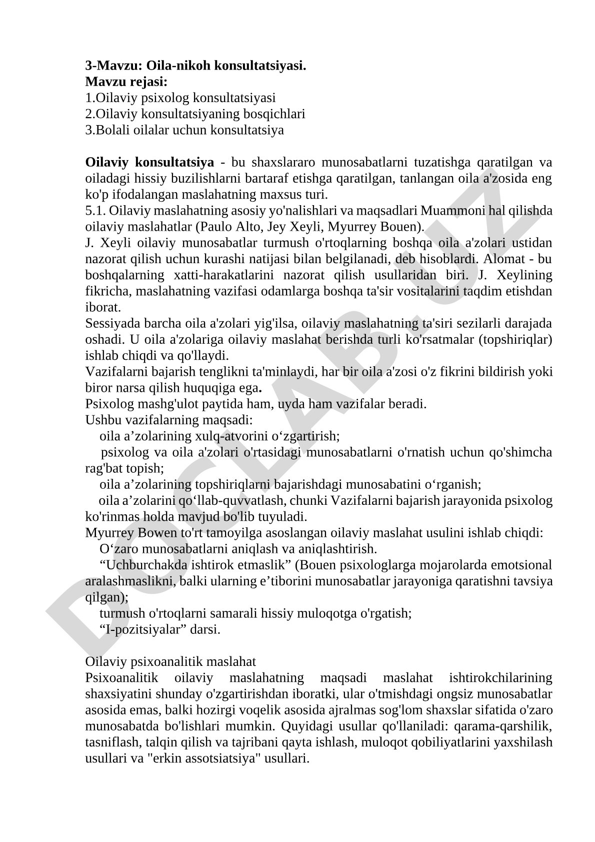 Oilaviy psixolog konsultatsiyasi, bosqichlari va bolali oilalar uchun maslahat