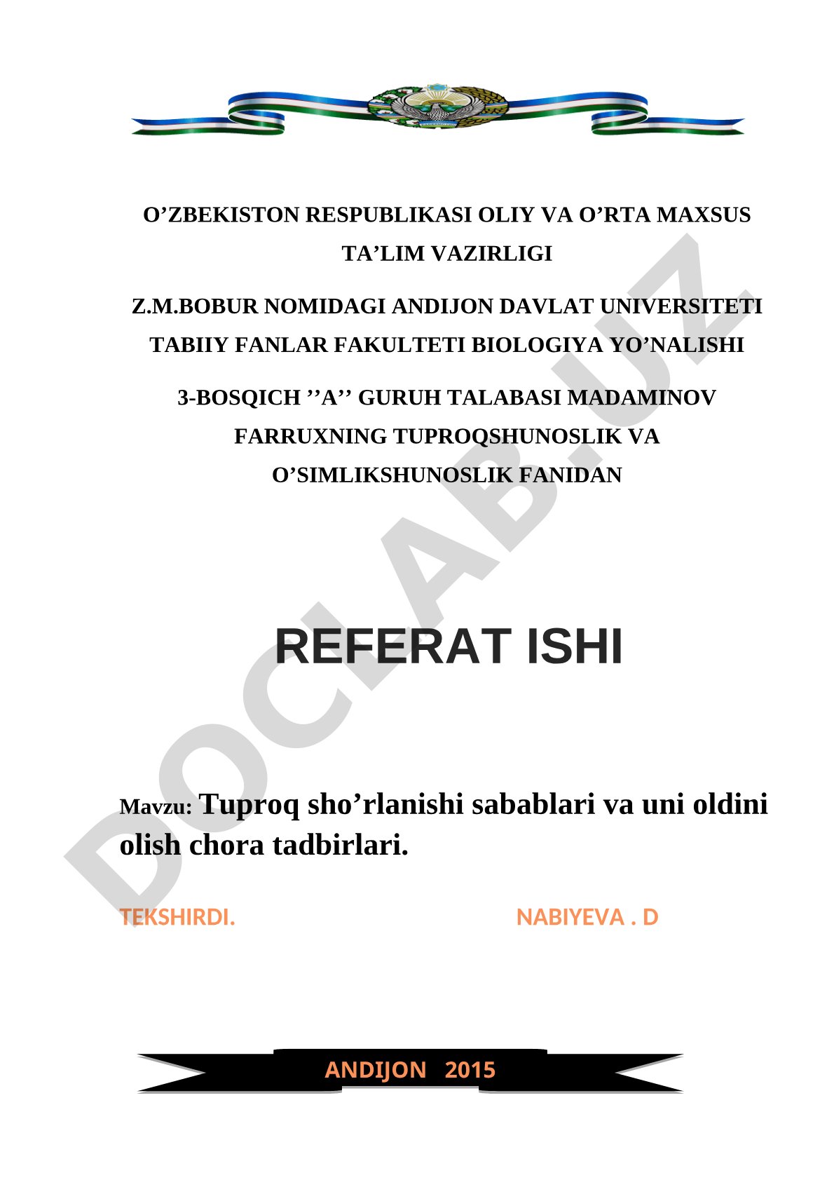 Tuproq sho'rlanishi sabablari va uni oldini olish chora tadbirlari