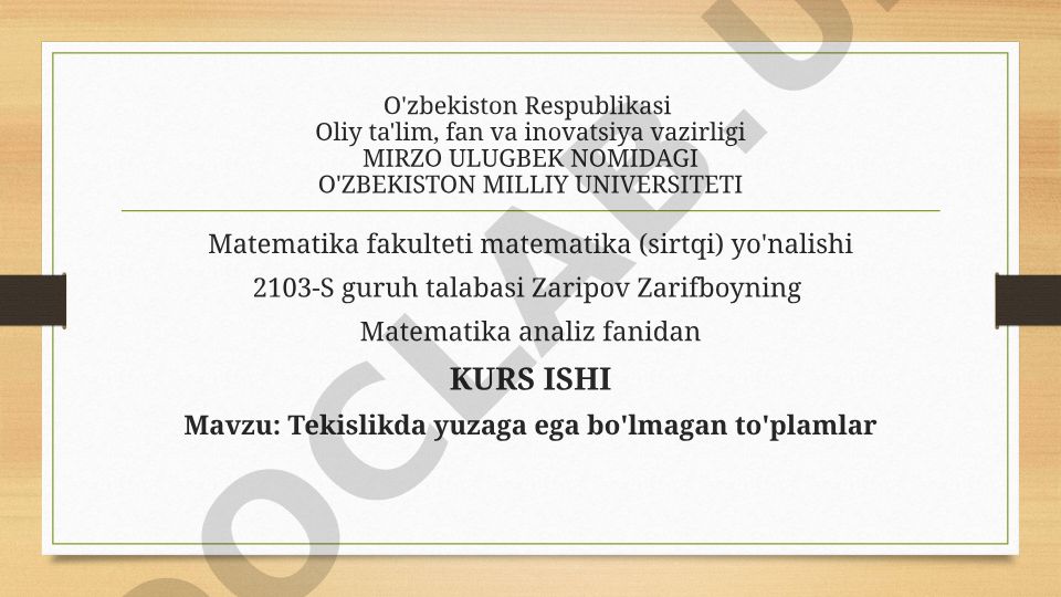 Tekislikda yuzaga ega bo'lmagan to'plamlar