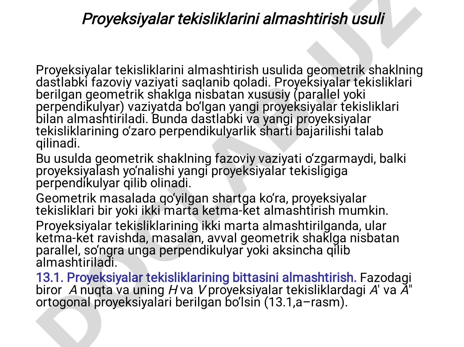 Proyeksiyalar tekisliklarini almashtirish usuli