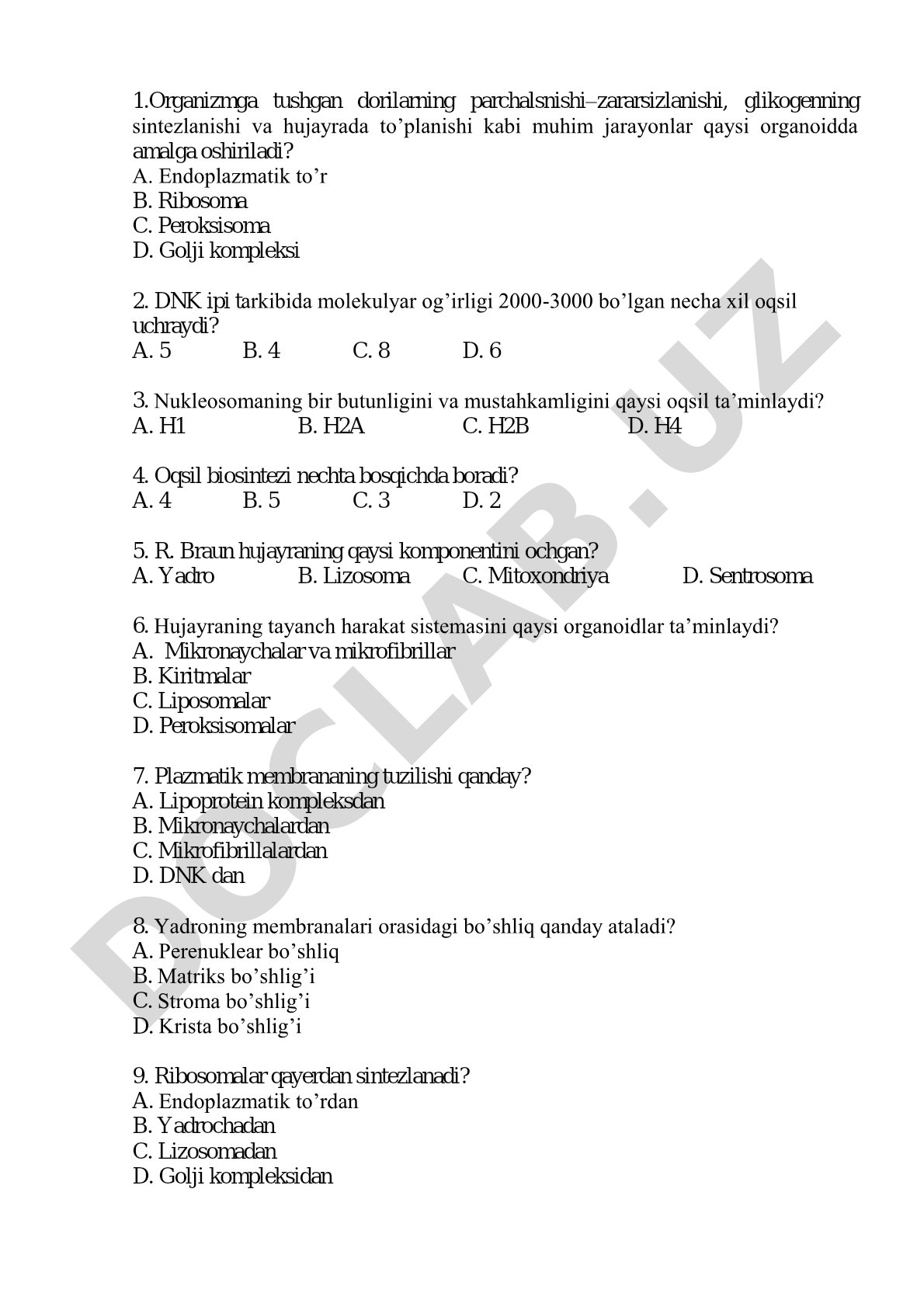 Hujayra organoidlari va oqsil biosintezi