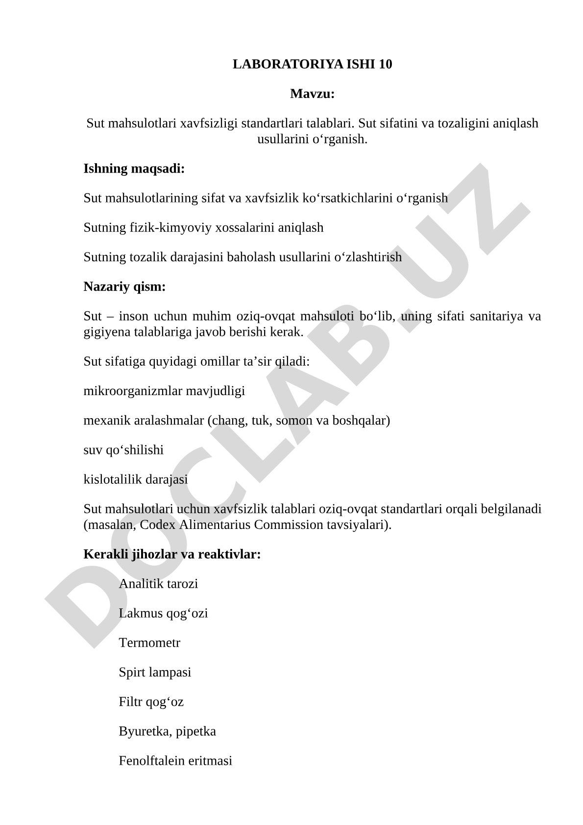 Sut mahsulotlari xavfsizligi standartlari talablari