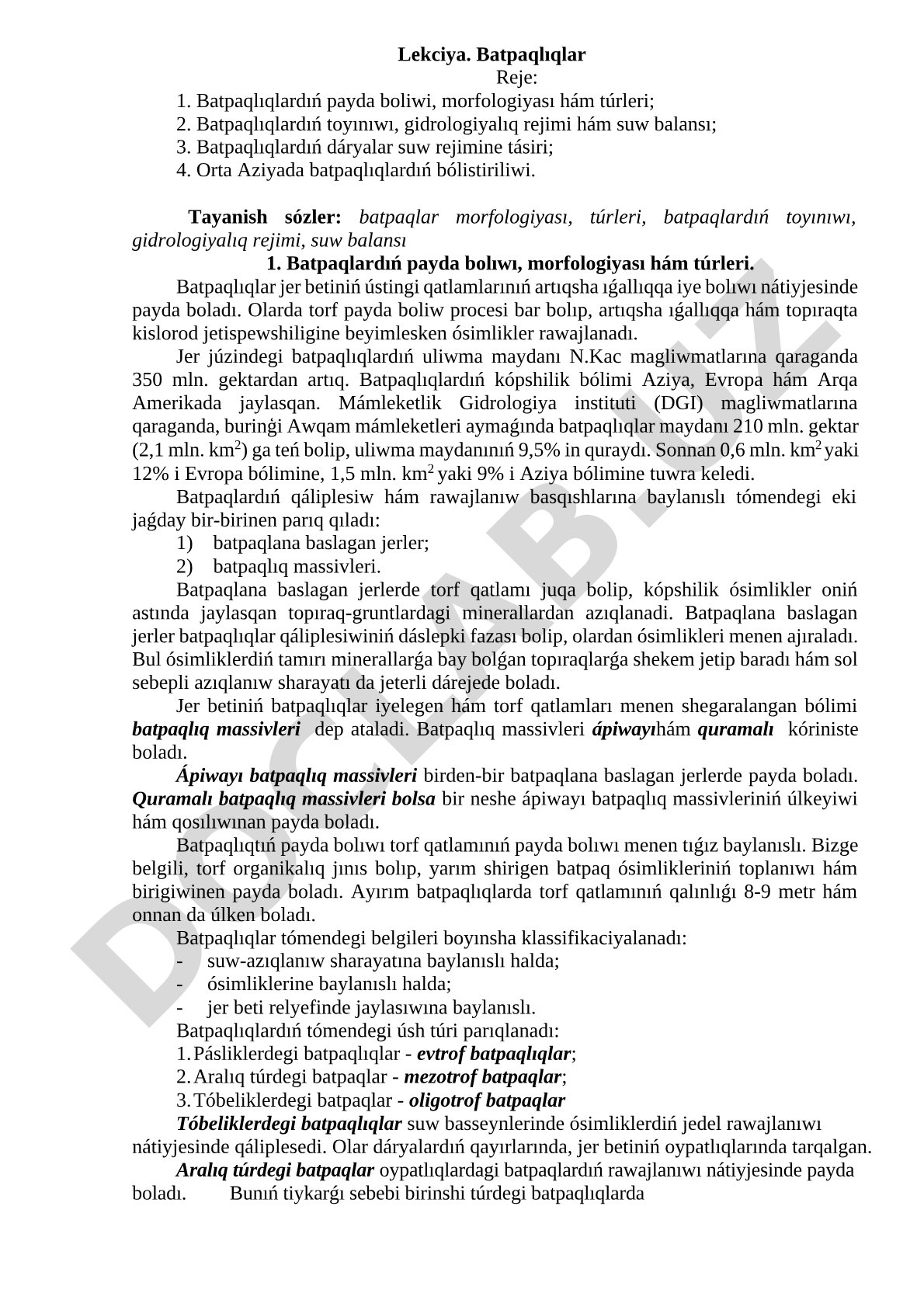 Batpaqlıqlardıń payda boliwi, morfologiyası hám túrleri