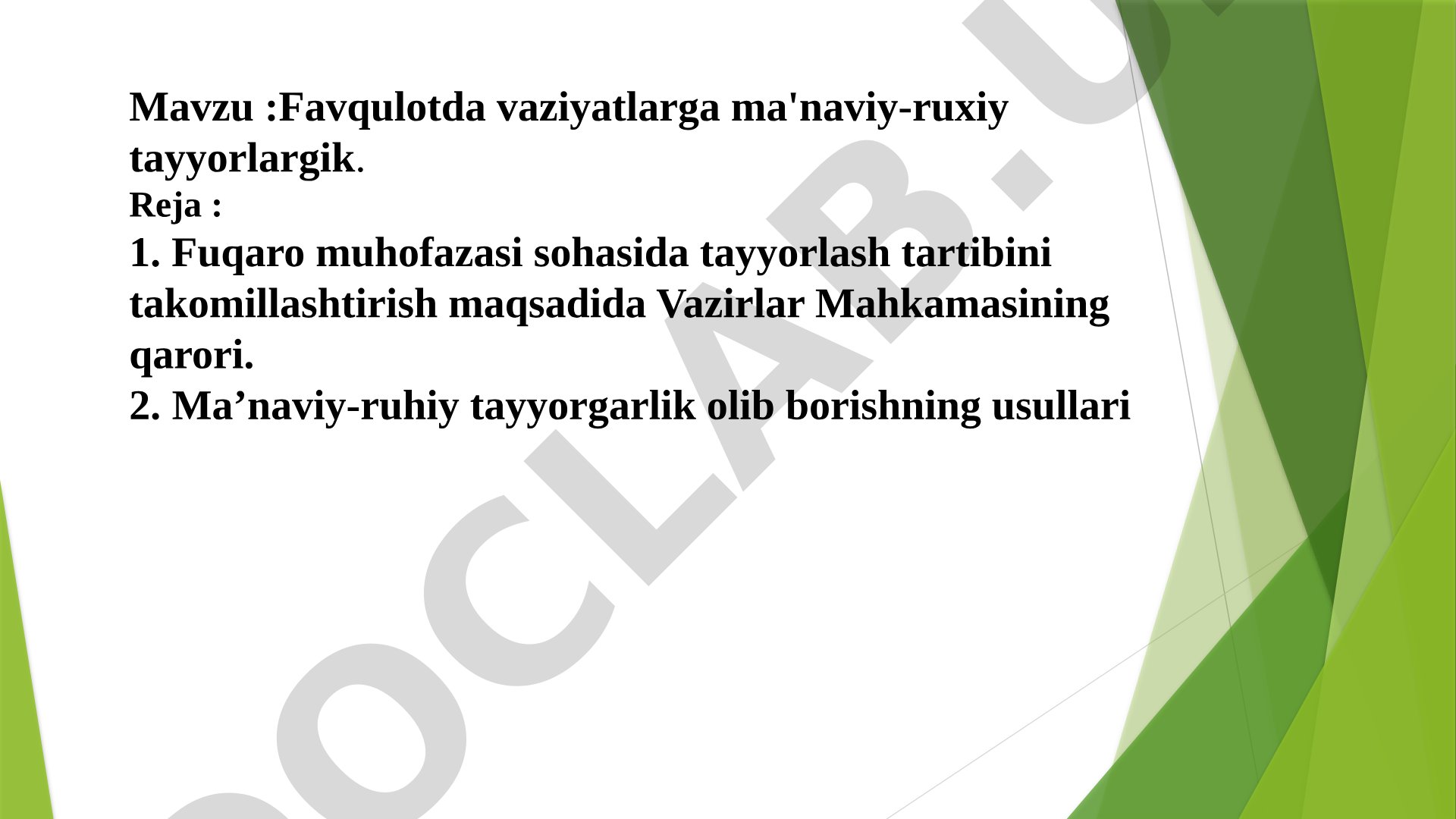Favqulodda vaziyatlarga ma'naviy-ruxiy tayyorlargik