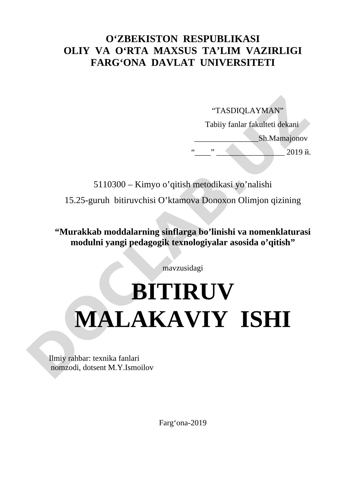 Murakkab moddalarning sinflarga bo’linishi va nomenklaturasi modulni yangi pedagogik texnologiyalar asosida o’qitish