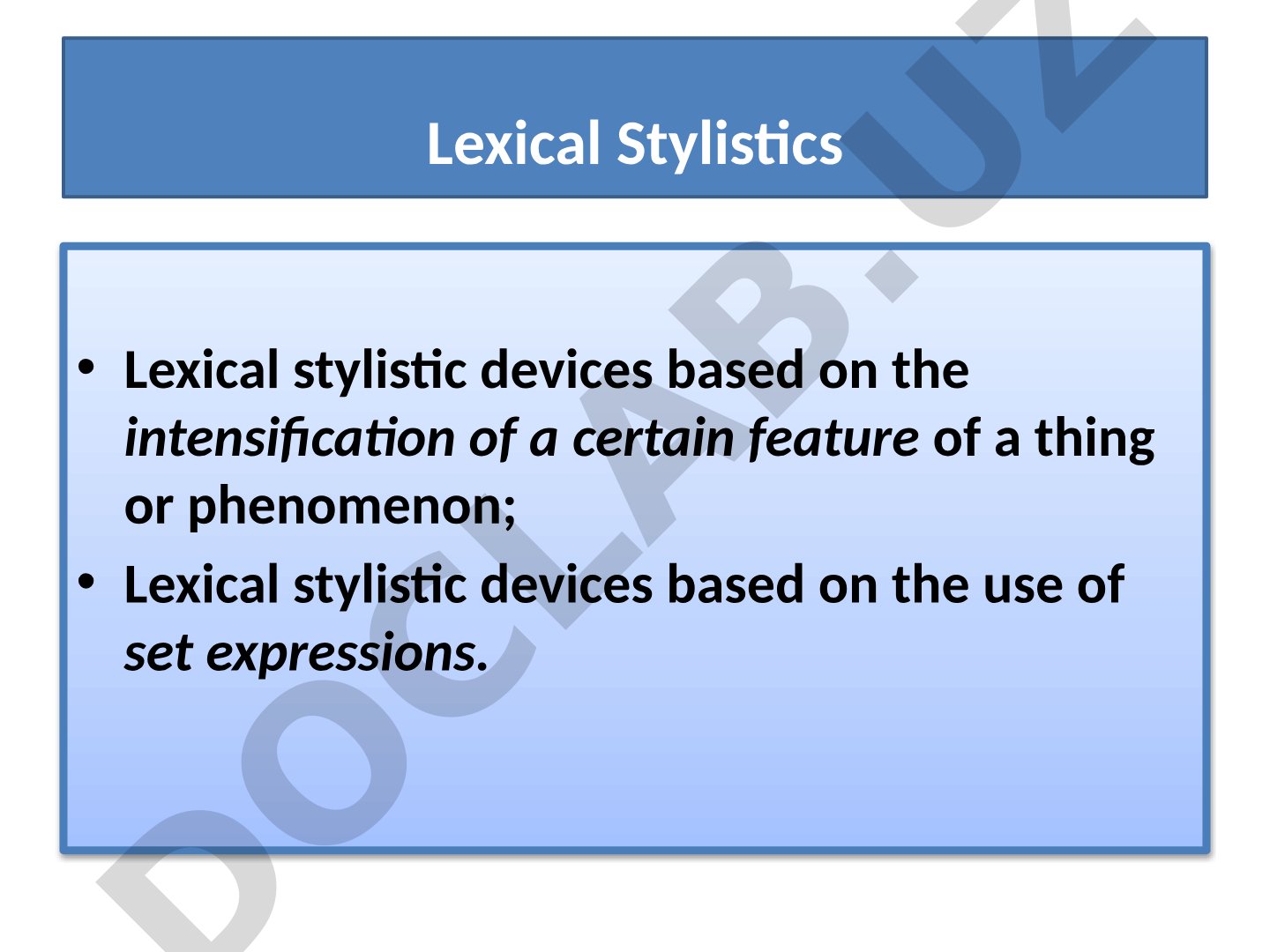 Overview of lexical stylistic devices including simile, periphrasis, euphemism, hyperbole