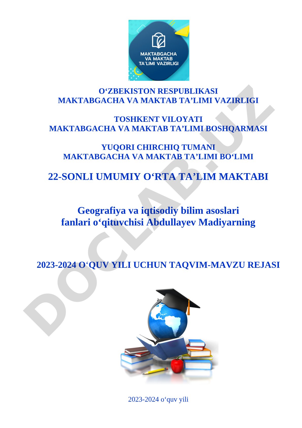 Geografiya 5-sinf taqvim-mavzu rejasi