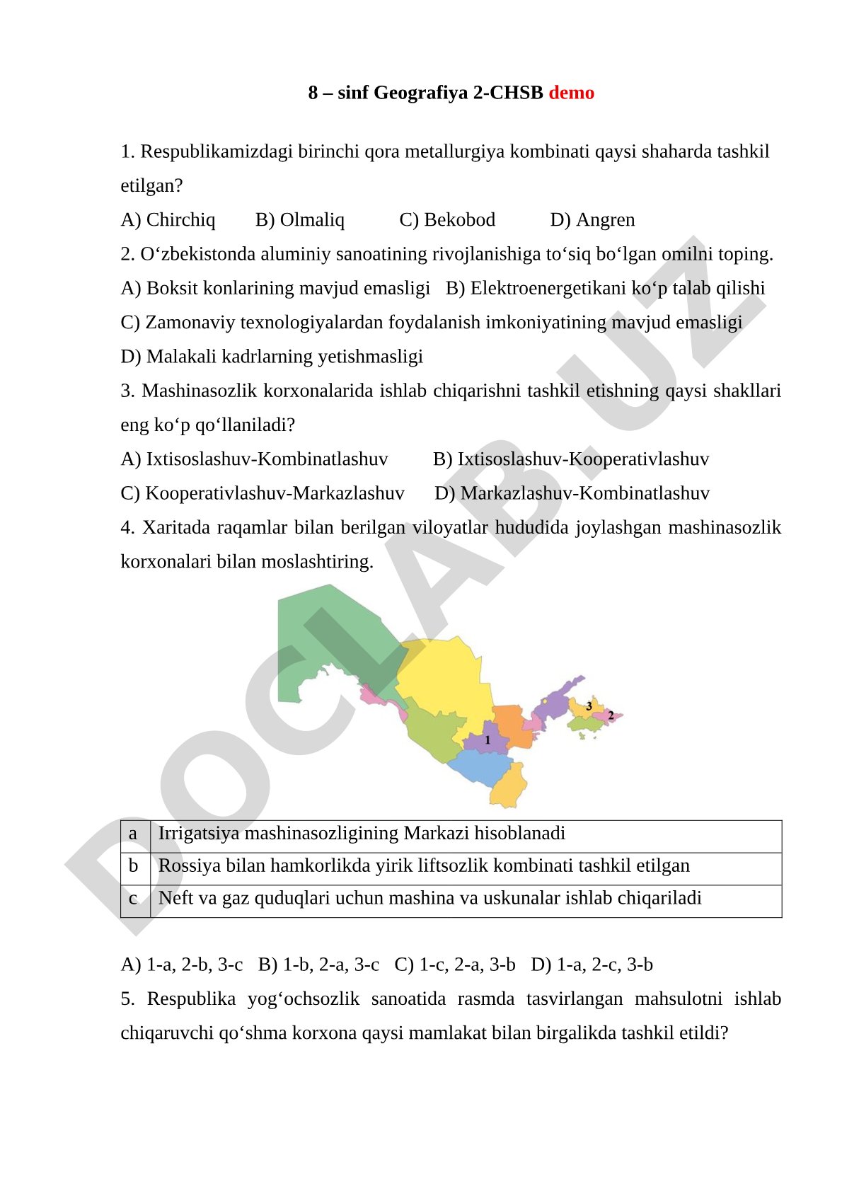8-sinf Geografiya 2-CHSB demo test