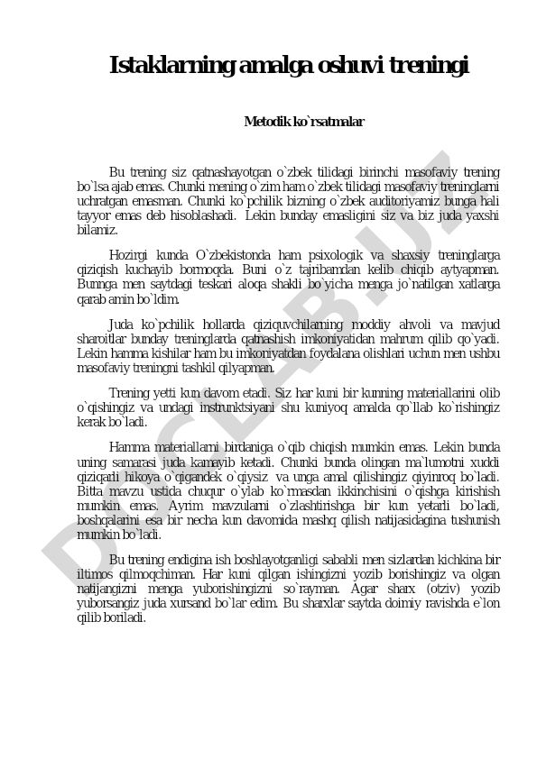 Istaklarning amalga oshuvi treningi metodik ko'rsatmalar
