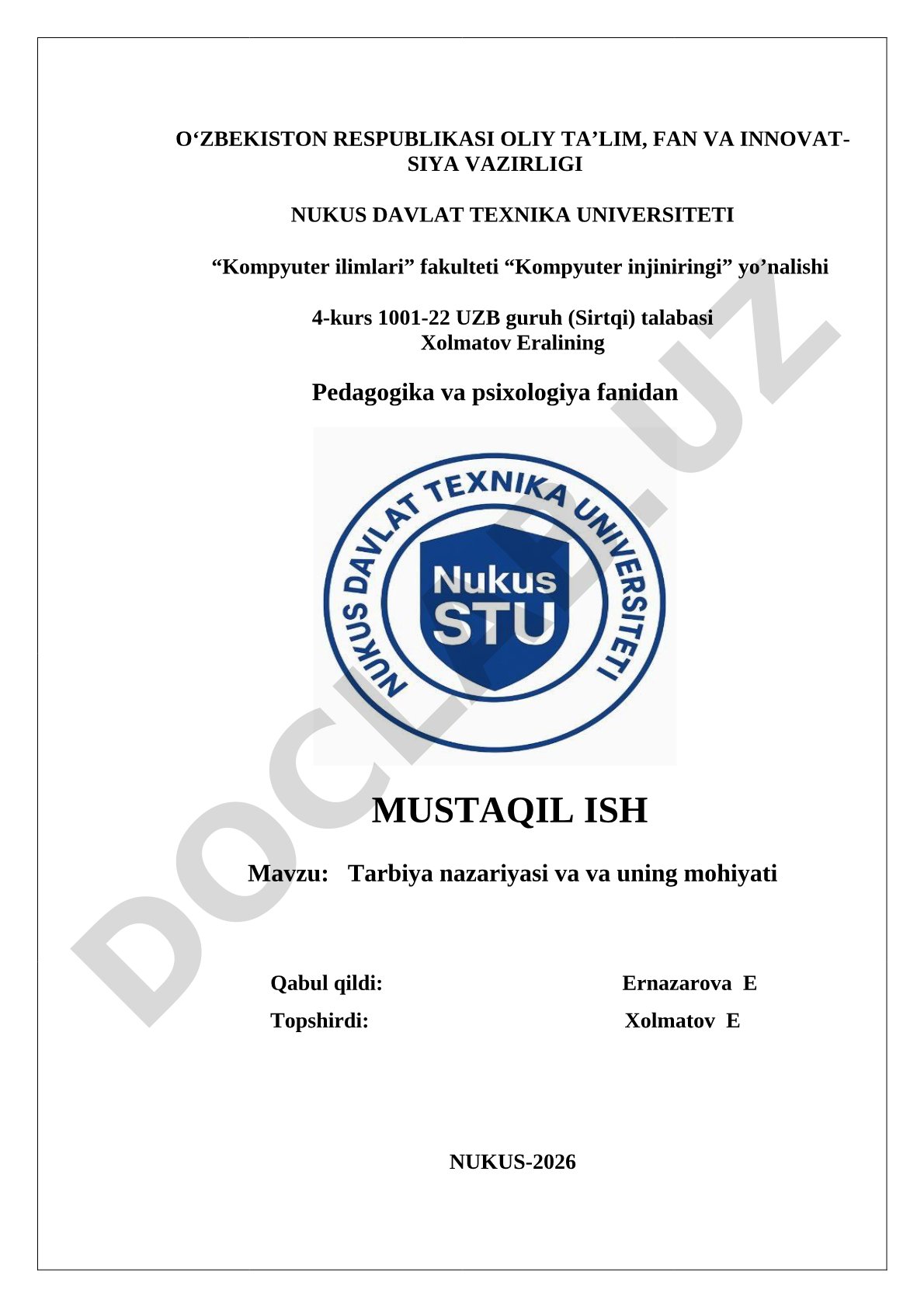 Tarbiya nazariyasi va uning mohiyati