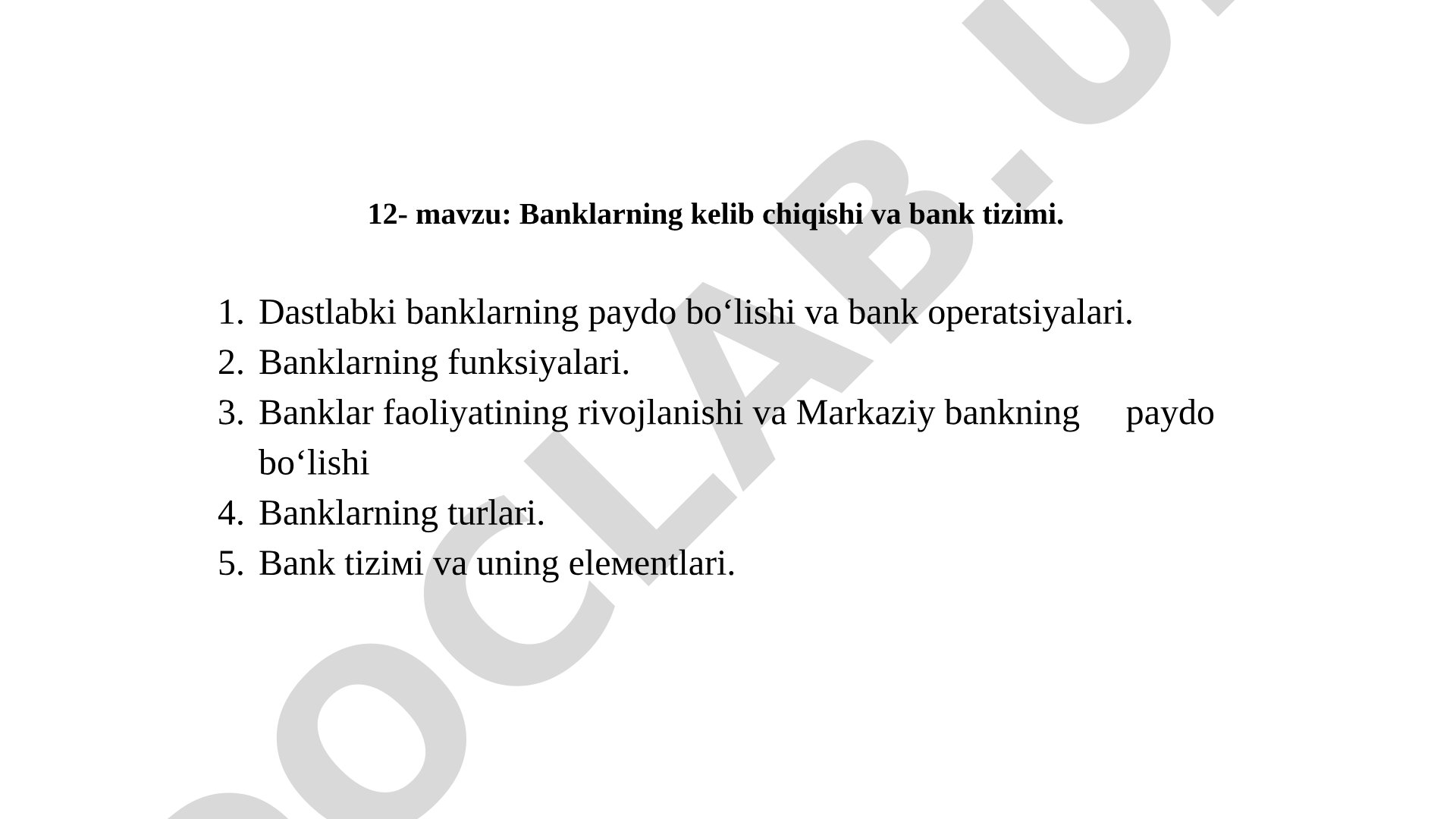 Banklarning kelib chiqishi va bank tizimi