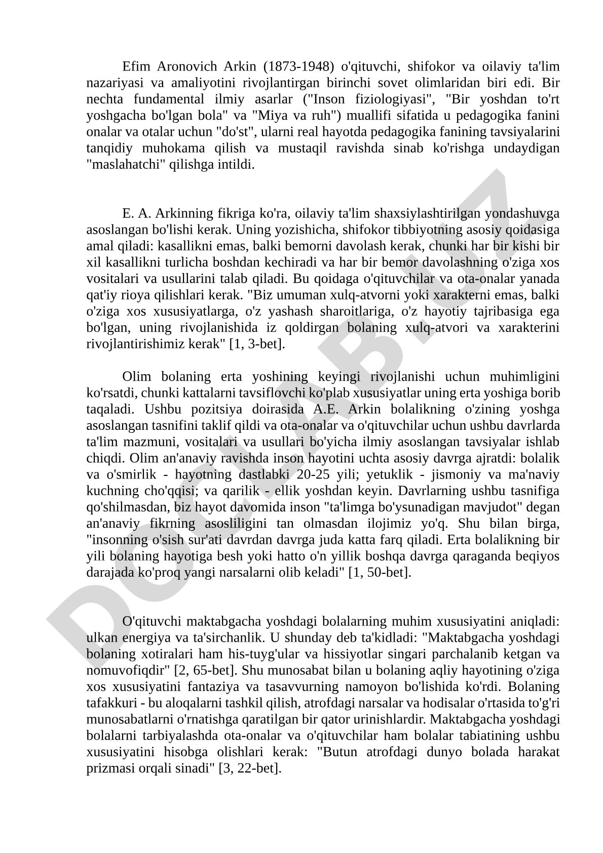 Efim Aronovich Arkin va oilaviy ta'lim nazariyasi