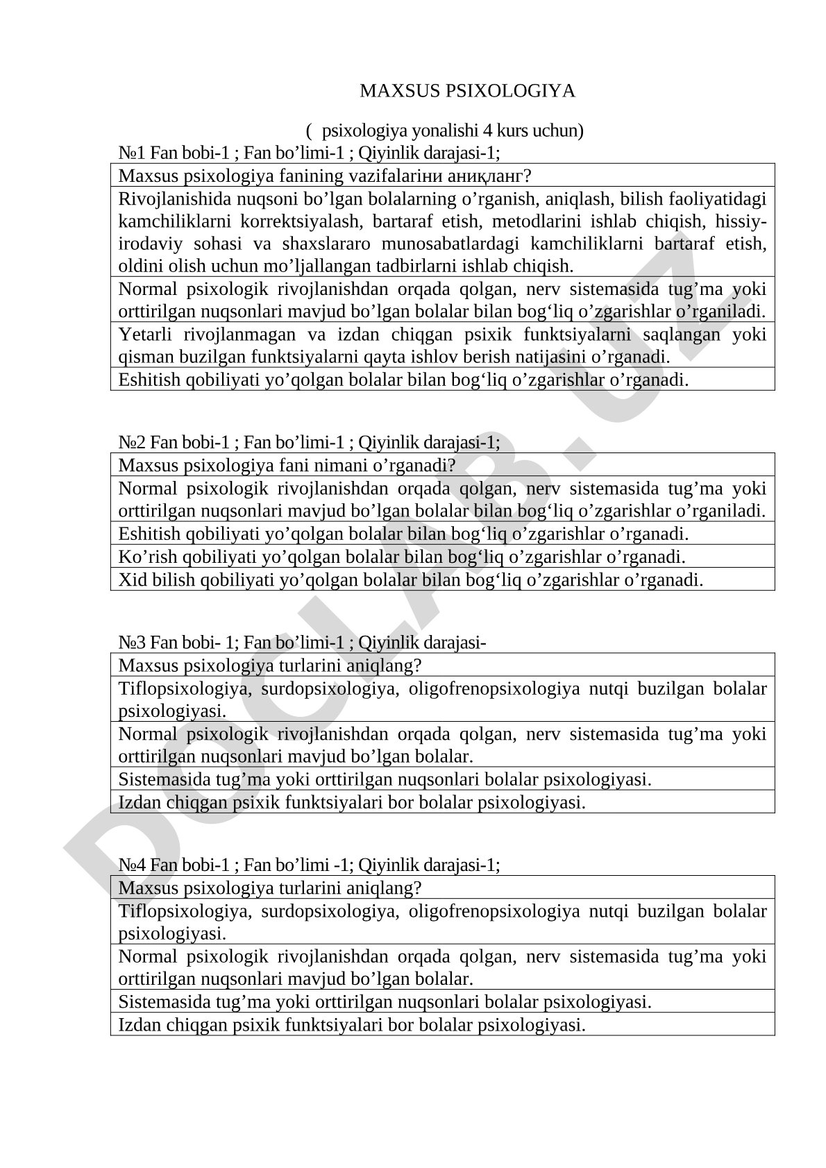 Maxsus psixologiya fanining vazifalari va o‘rganish sohasi