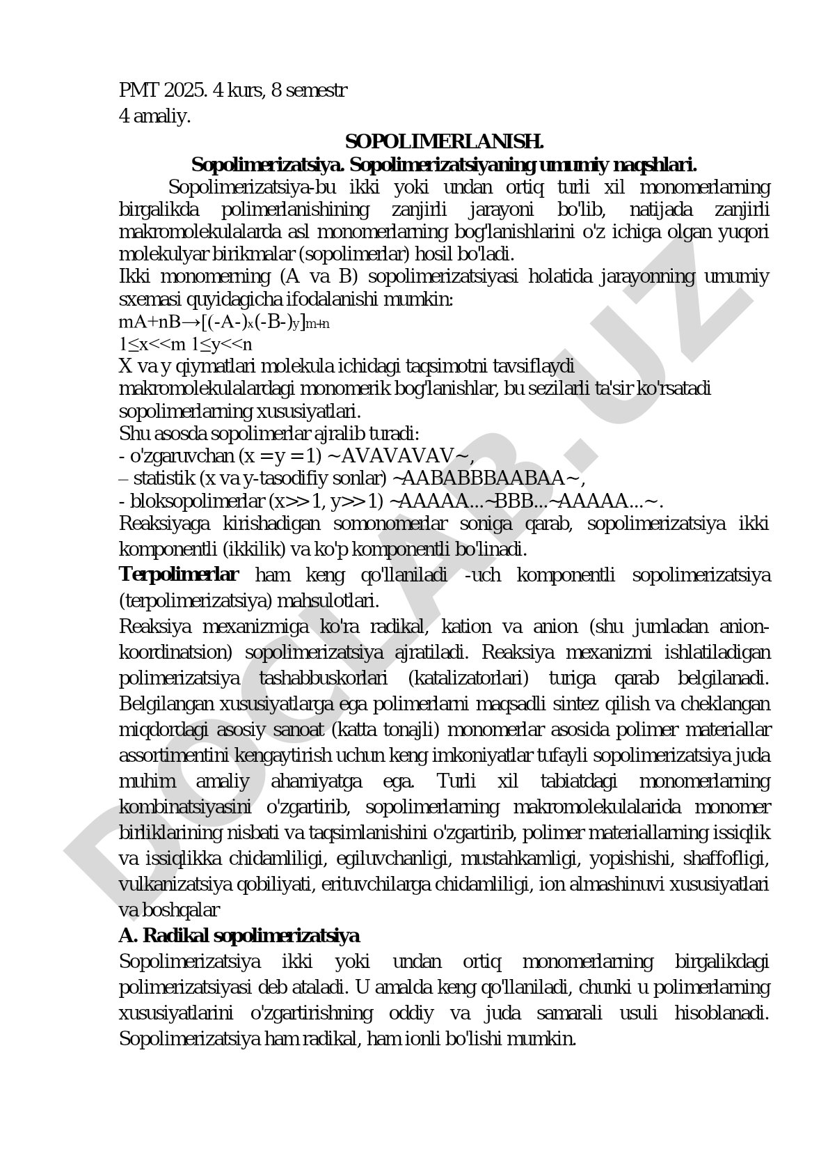 Sopolimerizatsiyaning umumiy naqshlari