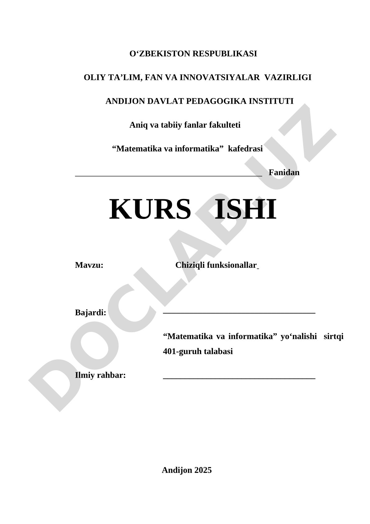 Kurs ishi: chiziqli funksionallar ta'rifi, xossalari, tatbiqlari