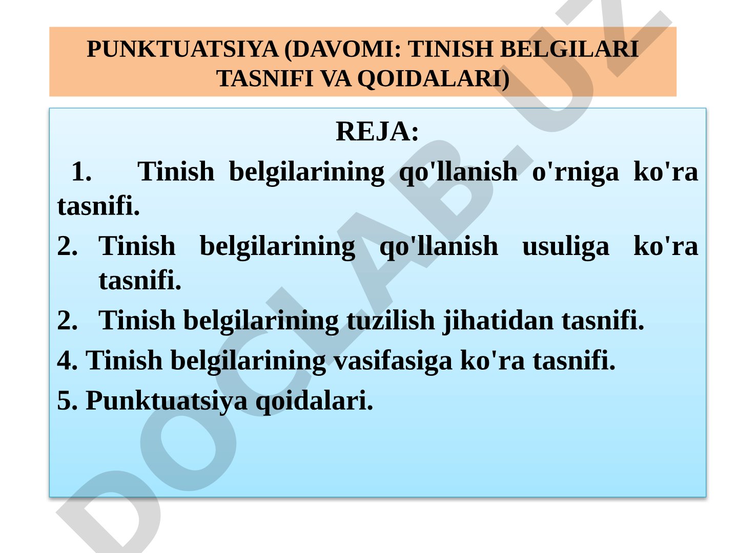 Punktuatsiya: tinish belgilarining tasnifi va qoidalari
