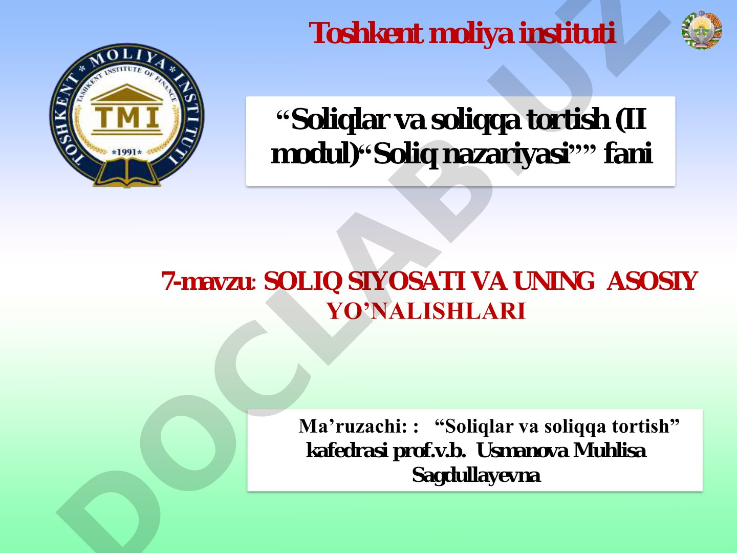 Iqtisodiyotni modernizasiya qilish sharoitida soliq siyosatini ishlab chiqish va uni amalga oshirish