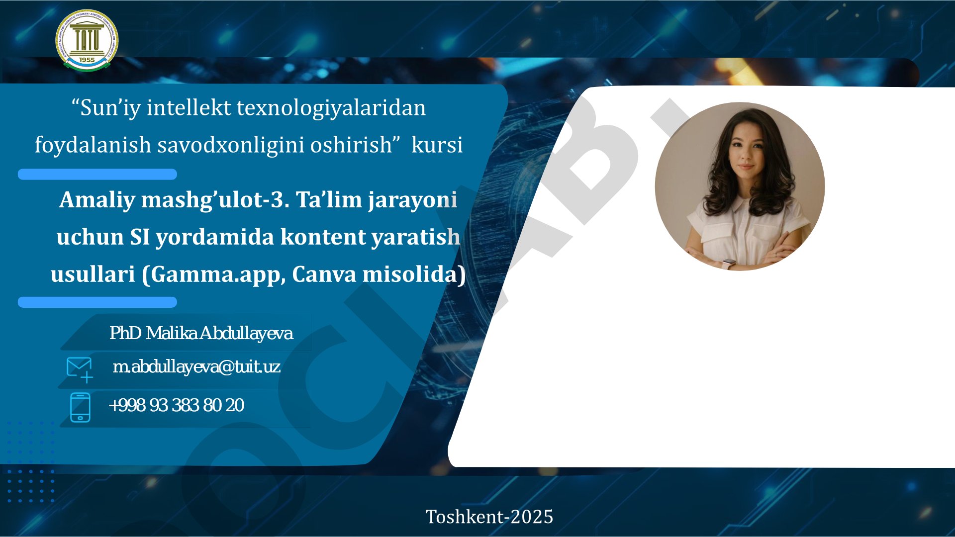 Ta’lim jarayoni uchun SI yordamida kontent yaratish usullari (Gamma.app, Canva misolida)