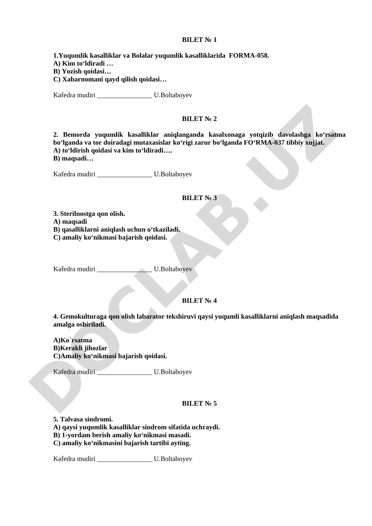 Yuqumlik kasalliklar va bolalar yuqumlik kasalliklarida tibbiy hujjatlar va amaliy ko'nikmalar