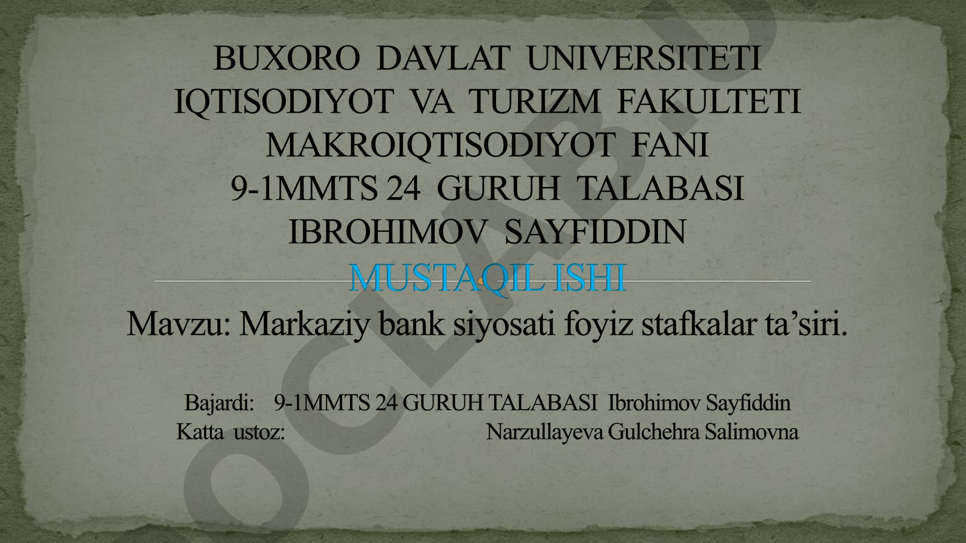 Markaziy bank siyosati va foyiz stavkalarining iqtisodiyotga ta'siri